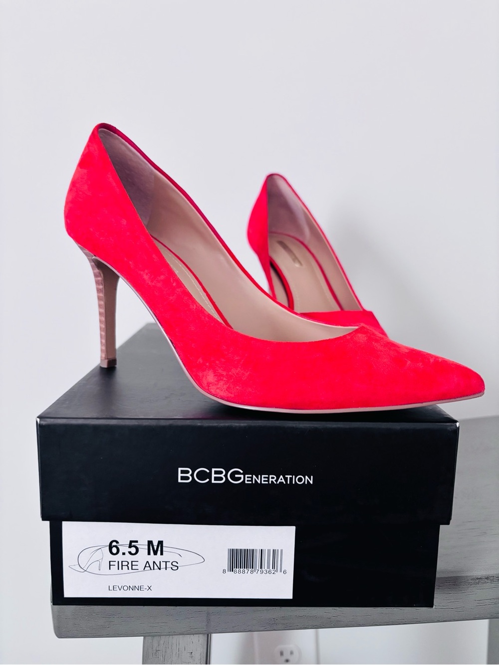 BCBGeneration Orange-Red Suede Pointed-Toe Stilettos